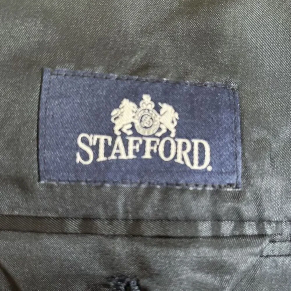 Vintage‎ EUC Stafford Navy Hopsack Blazer Sportcoat Gold Buttons Wool Blend 42 L